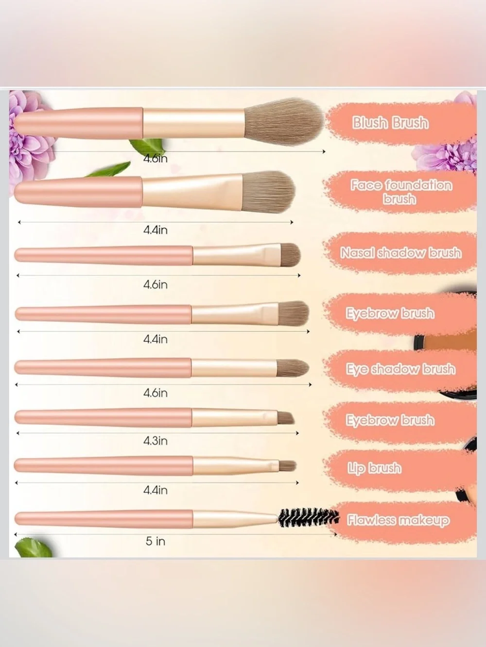 8-piece Travel Makeup Brush Set with Carry Case, Orange